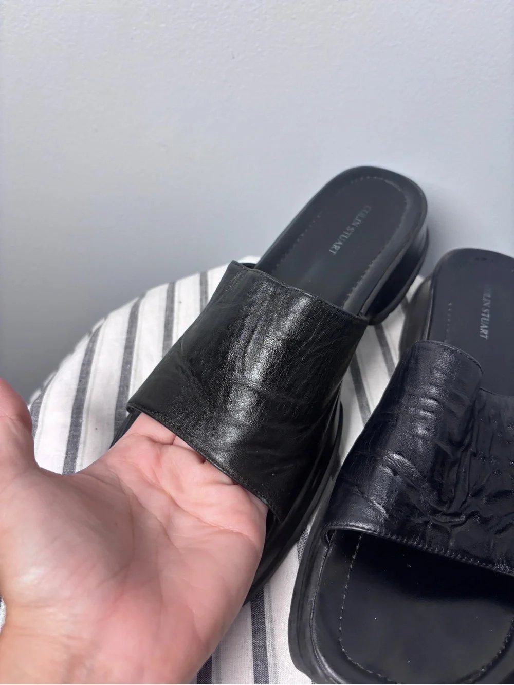Vintage Y2K Colin Stuart Black Leather Platform Slide Sandals Women’s Size 10